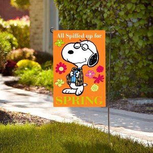 All Spiffed Up for SPRING SNOOPY PEANUT GANG OrangeGarden Flag 12"x18"40203 NIP